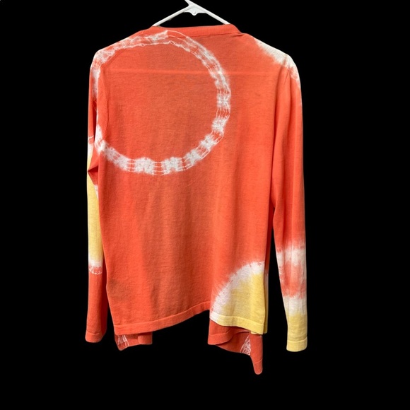 Lafayette 148 New York open front cardigan orange/white/yellow blouse size M - Picture 9 of 9